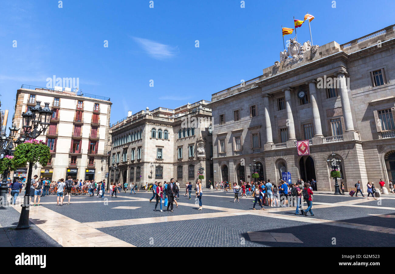 Plaça Sant Jaume, Gothic Quarter, Barcelona, Catalonia, Spain. Stock Photo