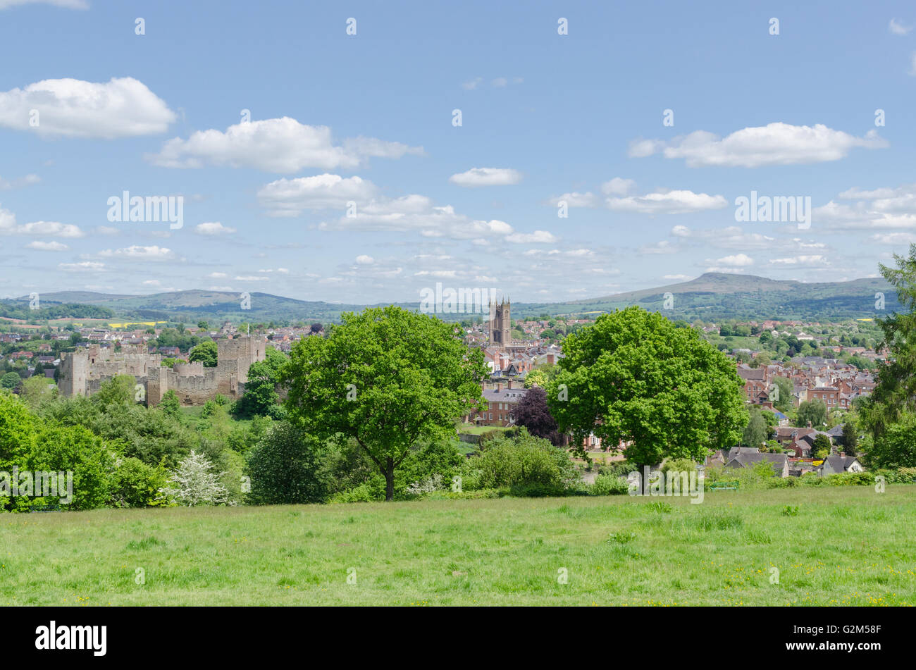 The Shropshire town of Ludlow and it's castle viewed from Whitcliffe