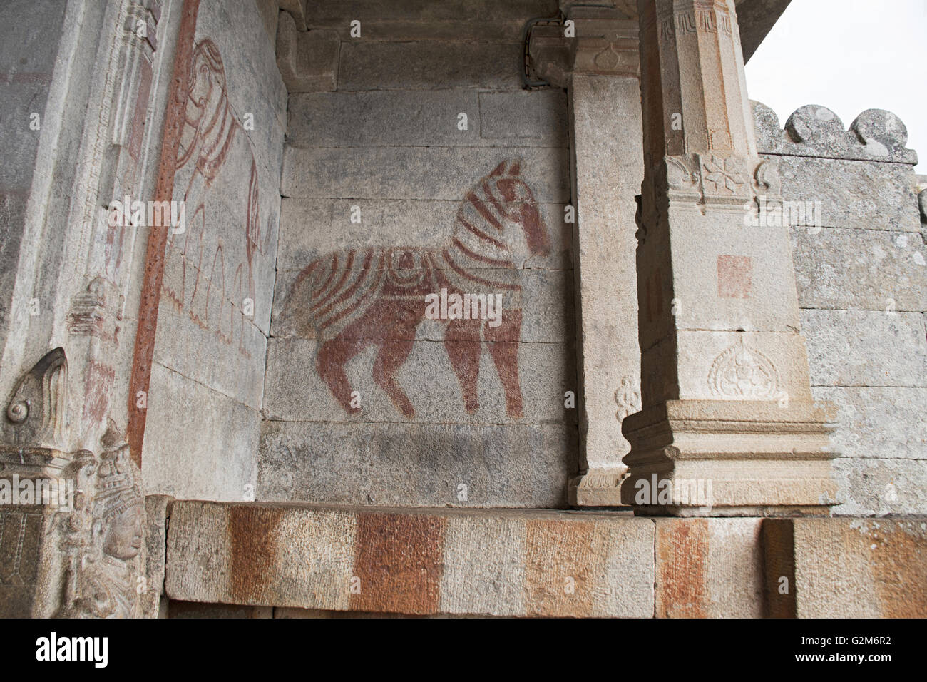 Drawings of a horse at the entrance gate to the Gomateshwara temple, Vindhyagiri Hill, Shravanbelgola, Karnataka, India Stock Photo