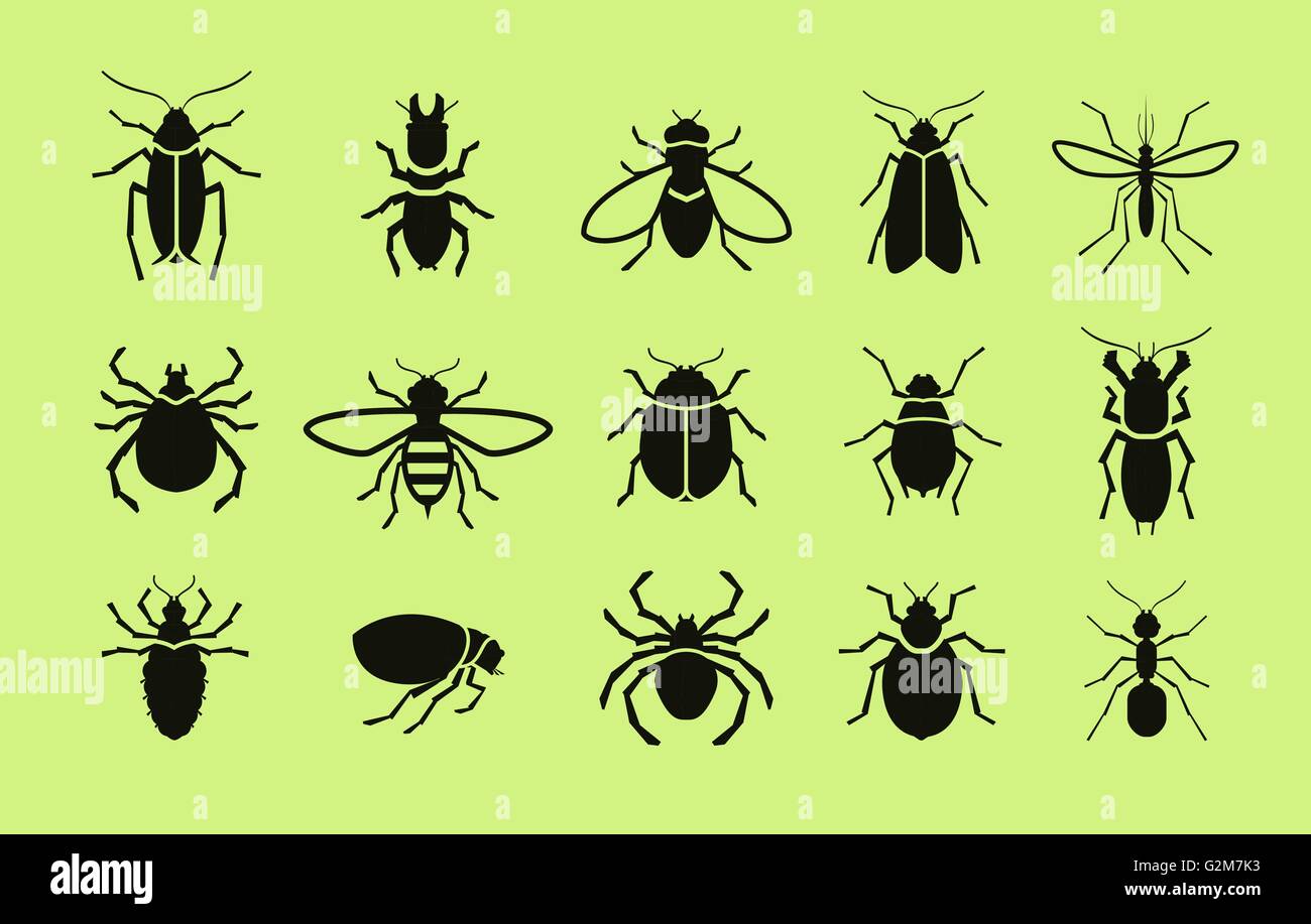 Insects icon set. Pest control. Vector illustration Stock Vector