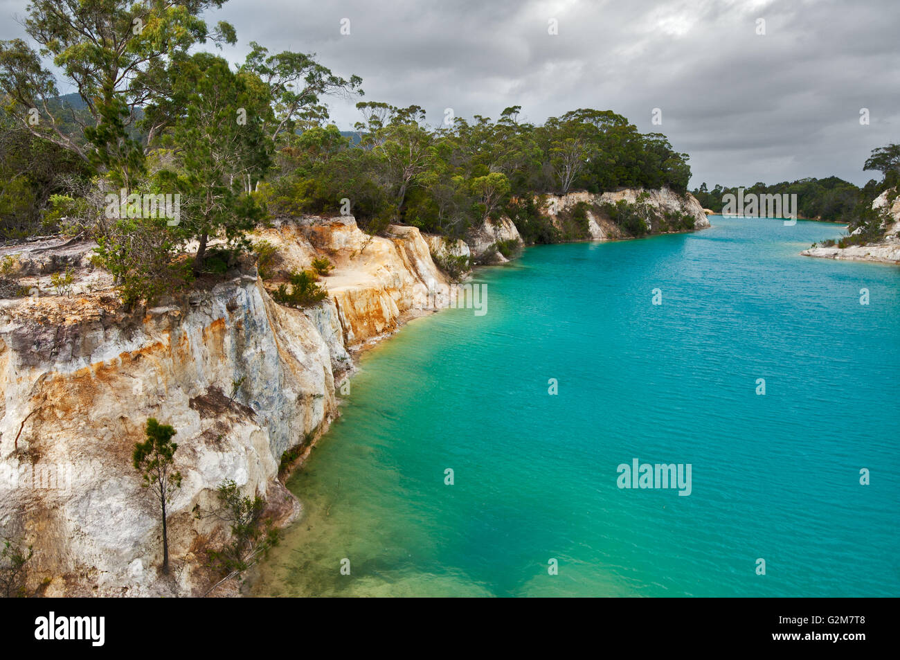Deep blue colour in Little Blue Lake, caused by minerals of a former mine. Stock Photo