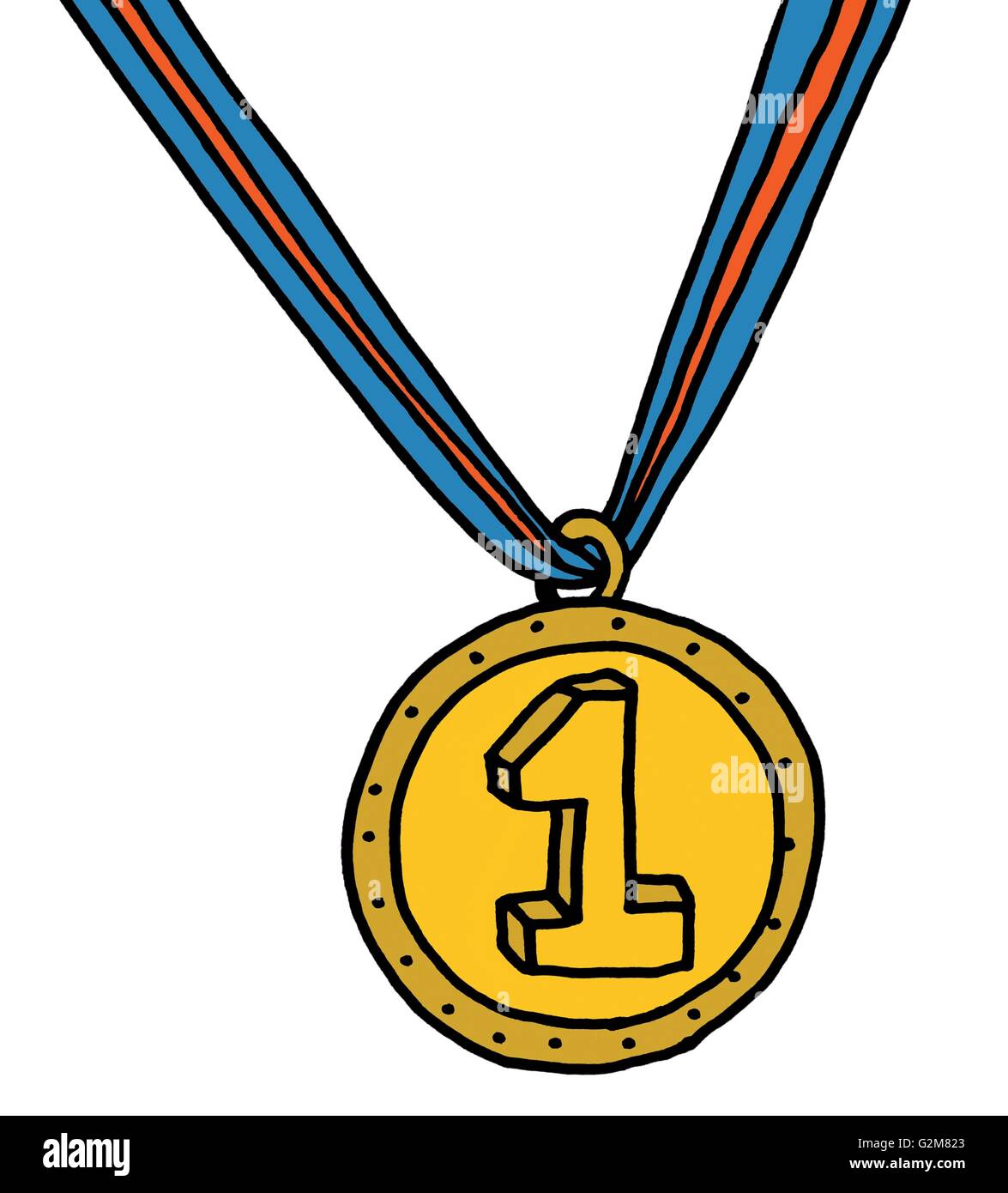 Close up of gold medal with number one on it Stock Photo