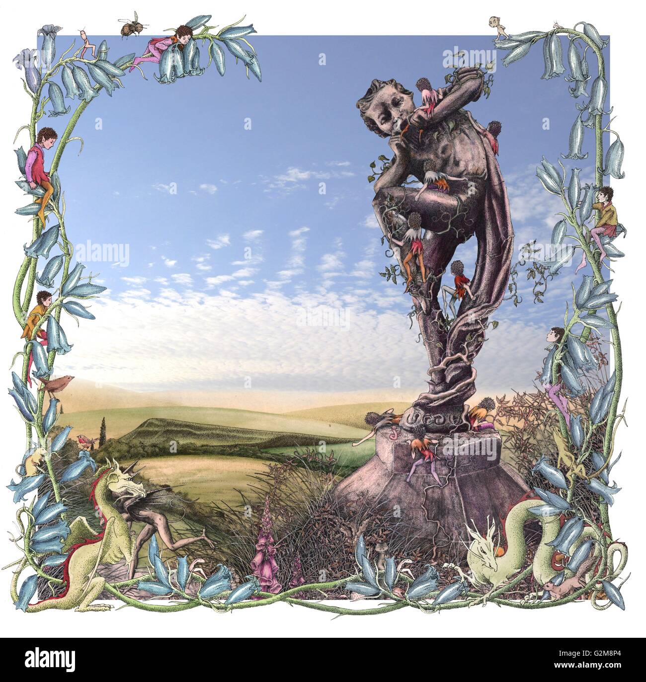 Dreamlike statue, plants and creatures Stock Photo - Alamy