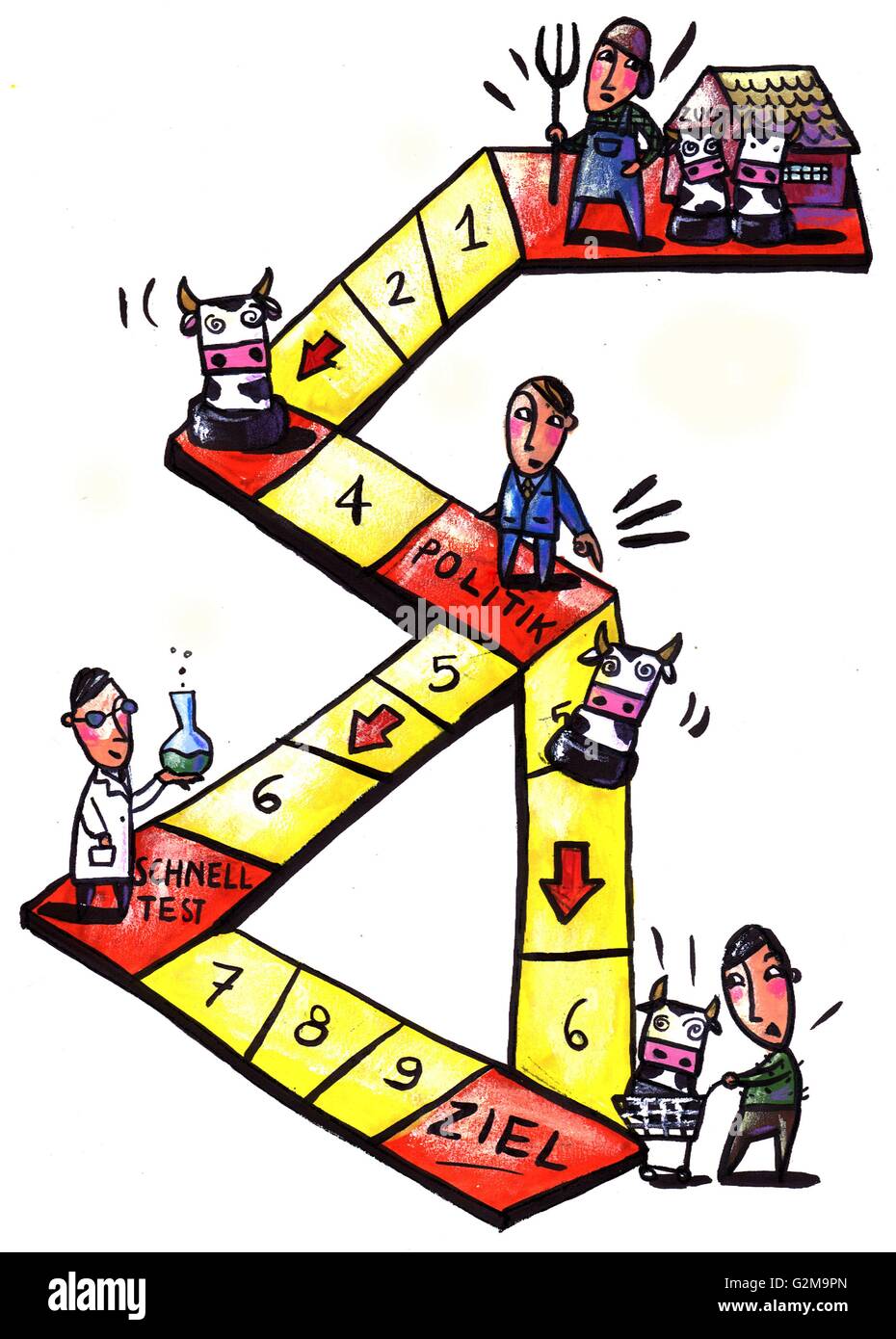 Board game with farmer, politician, consumer, scientist and cow Stock