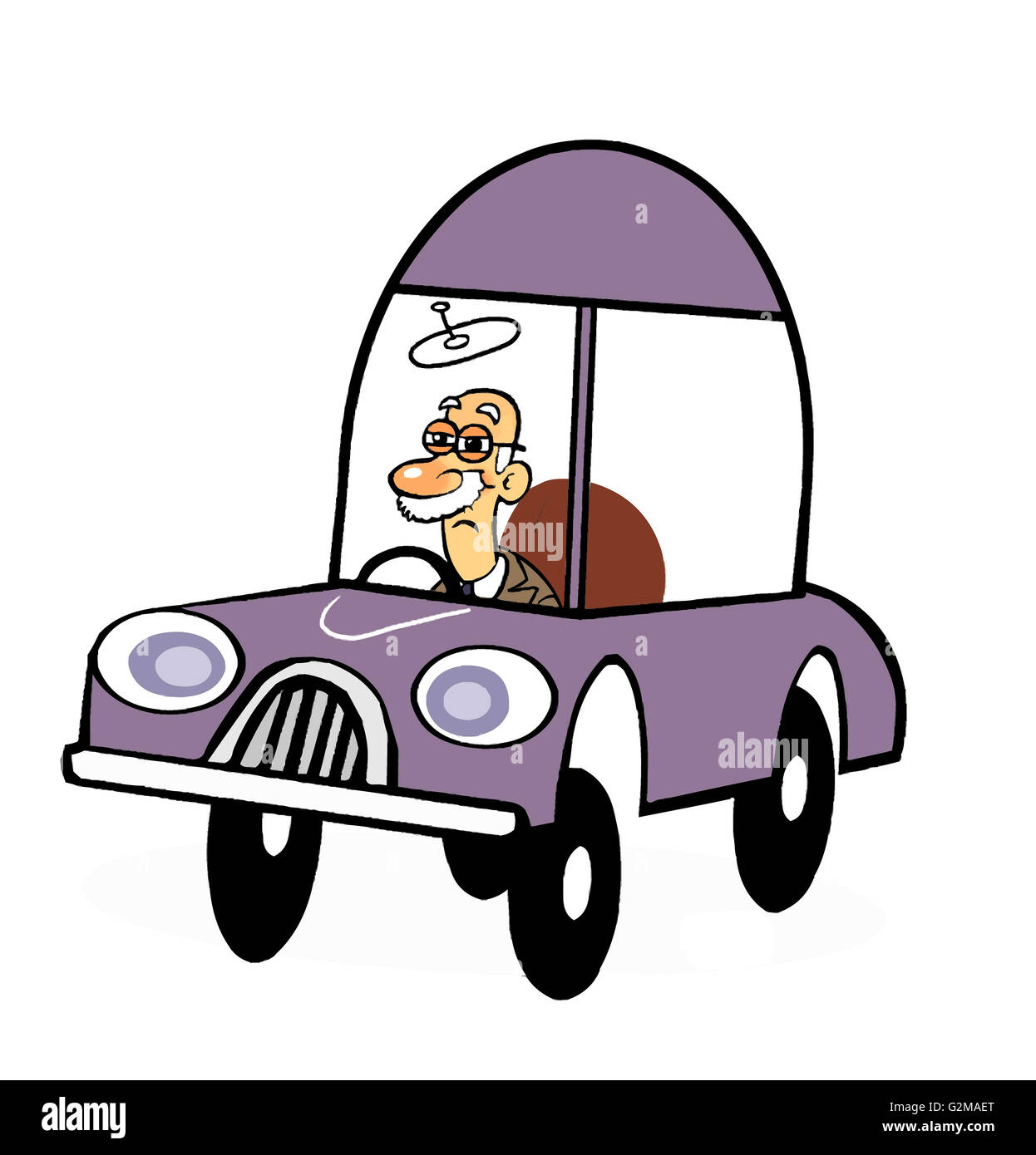 Senior man driving purple car Stock Photo