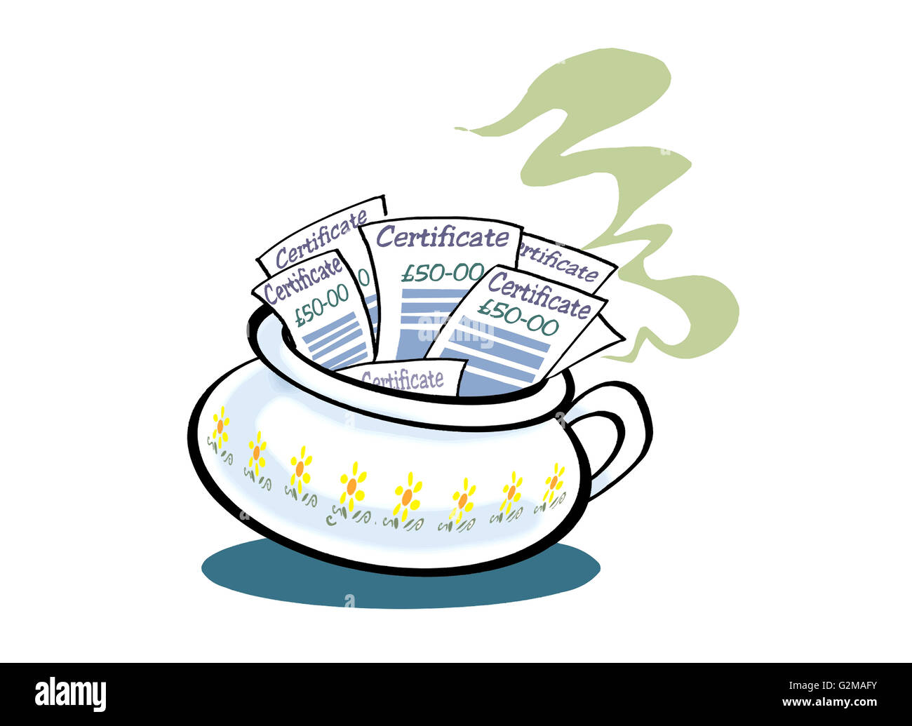 Paper certificates in flower pot Stock Photo