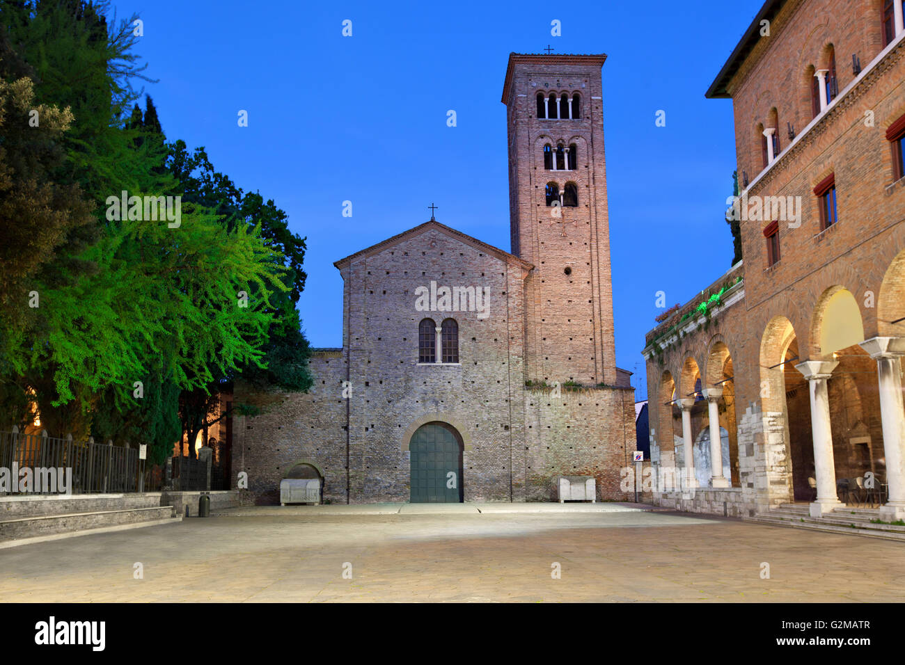 Basilica of Saint Francis in the evening, Ravenna, Emilia-Romagna, Italy Stock Photo