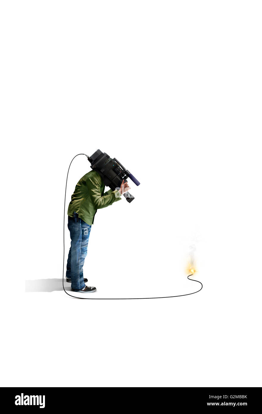 Man filming explosive fuse Stock Photo Alamy