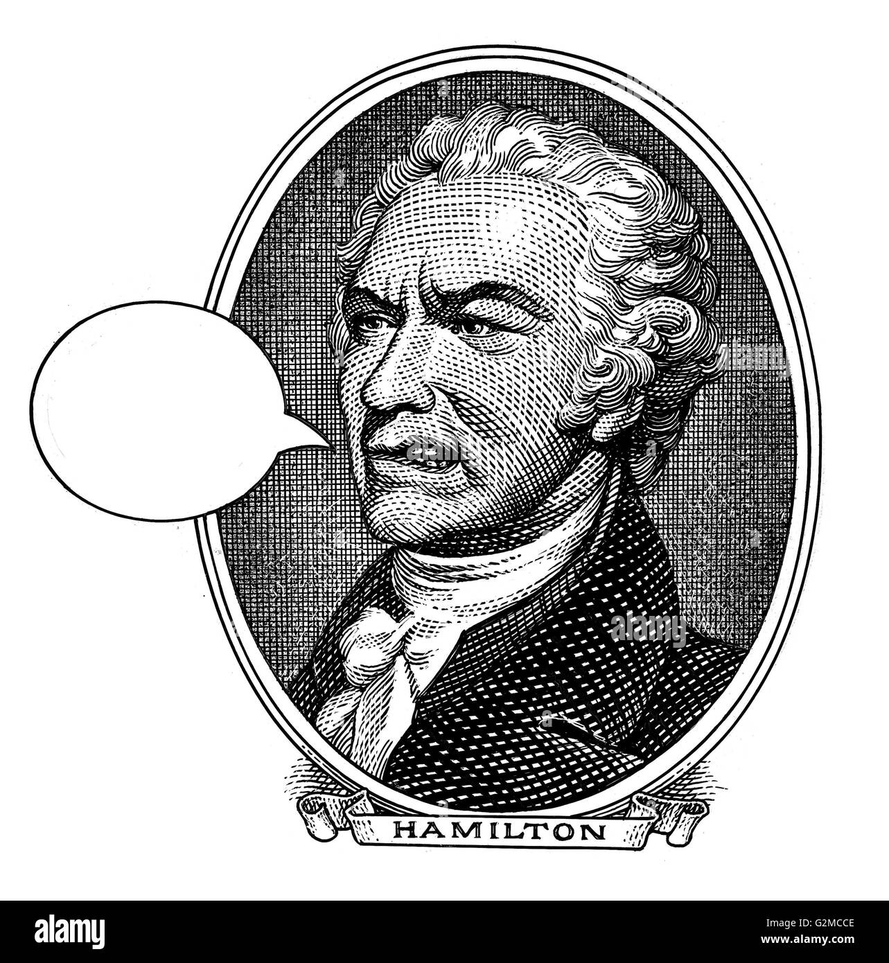 Portrait of Alexander Hamilton with speech bubble Stock Photo