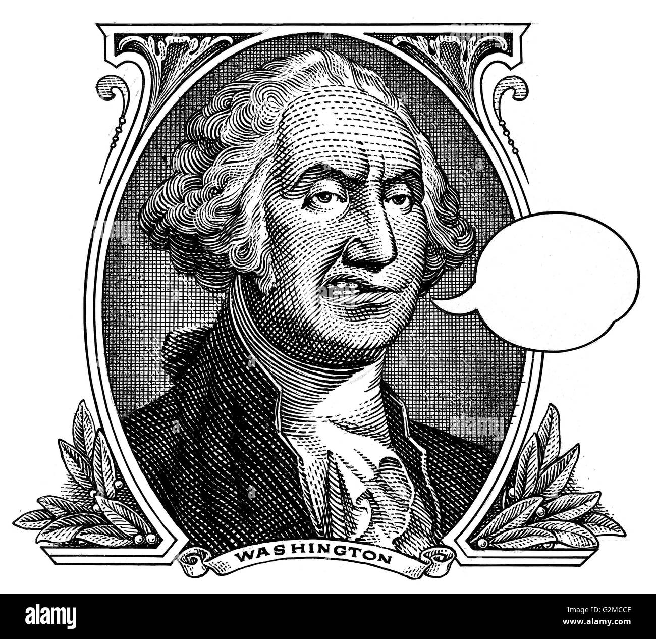 Portrait of George Washington with speech bubble Stock Photo