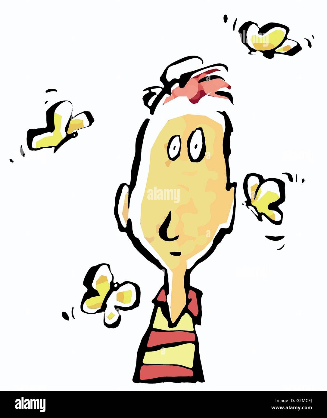 Young man and butterflies Stock Photo