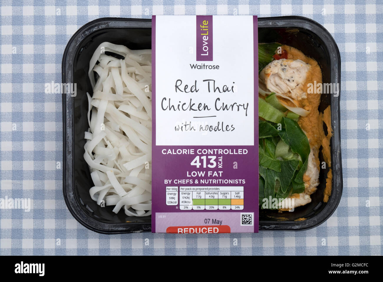 Waitrose Love Life calorie controlled red Thai chicken curry with noodles Stock Photo