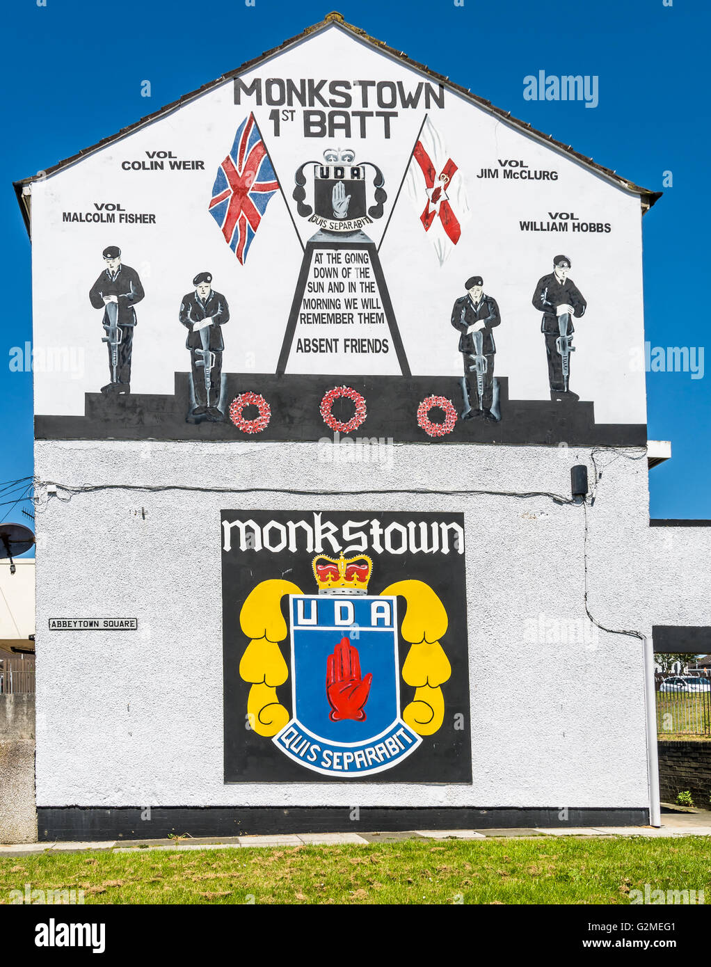 Monkstown UDA mural commemorating local deceased Volunteers. Stock Photo