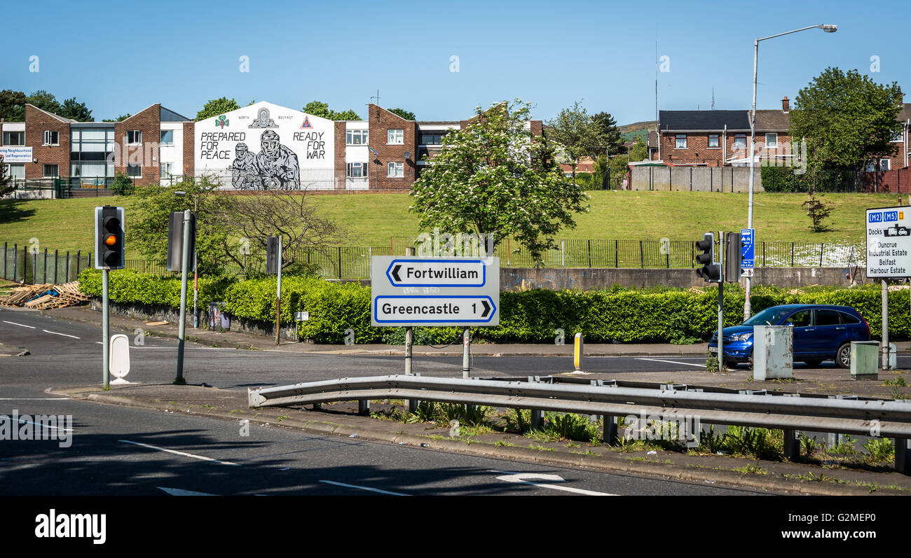 The entrance to the loyalist Mount Vernon estate in North Belfast. Stock Photo