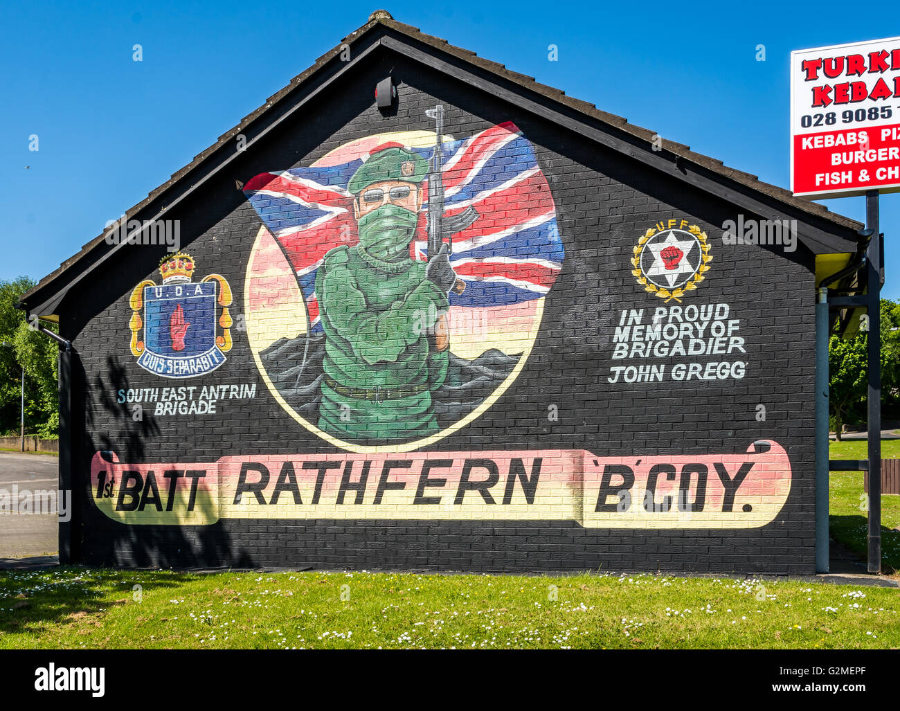 UDA UFF mural in Rathfern area. Stock Photo