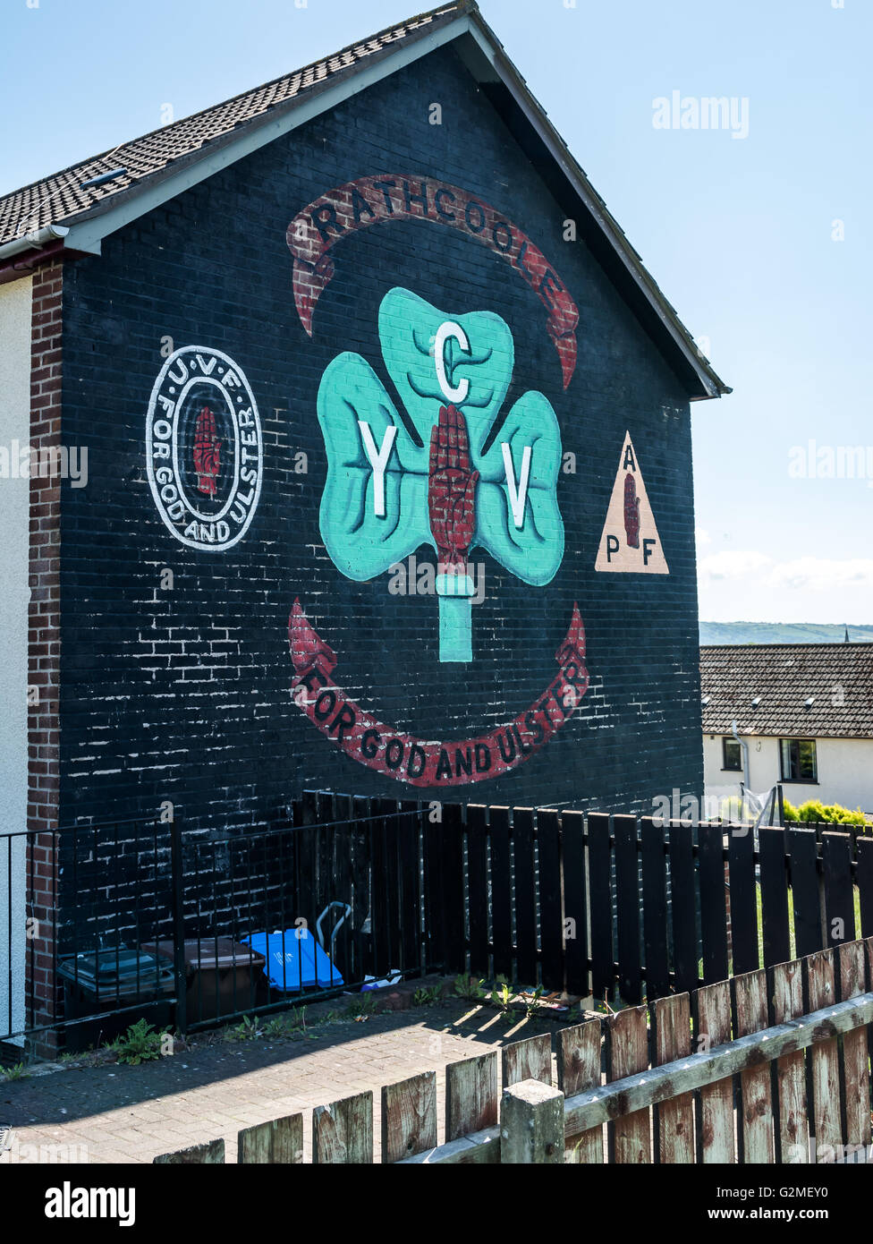 Rathcoole For God and Ulster UVF PAF mural. Stock Photo