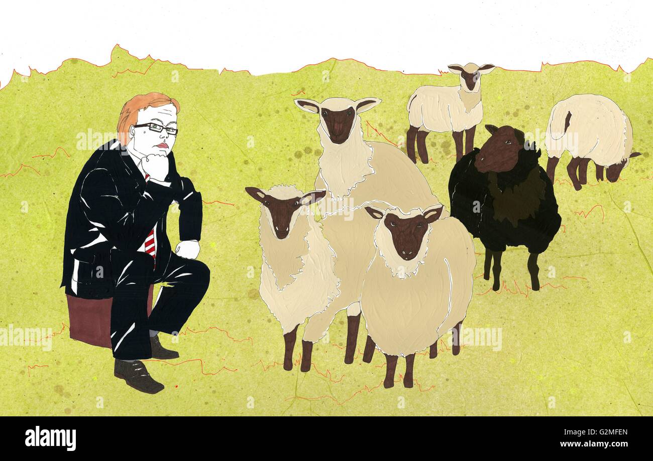 Businessman and sheep Stock Photo