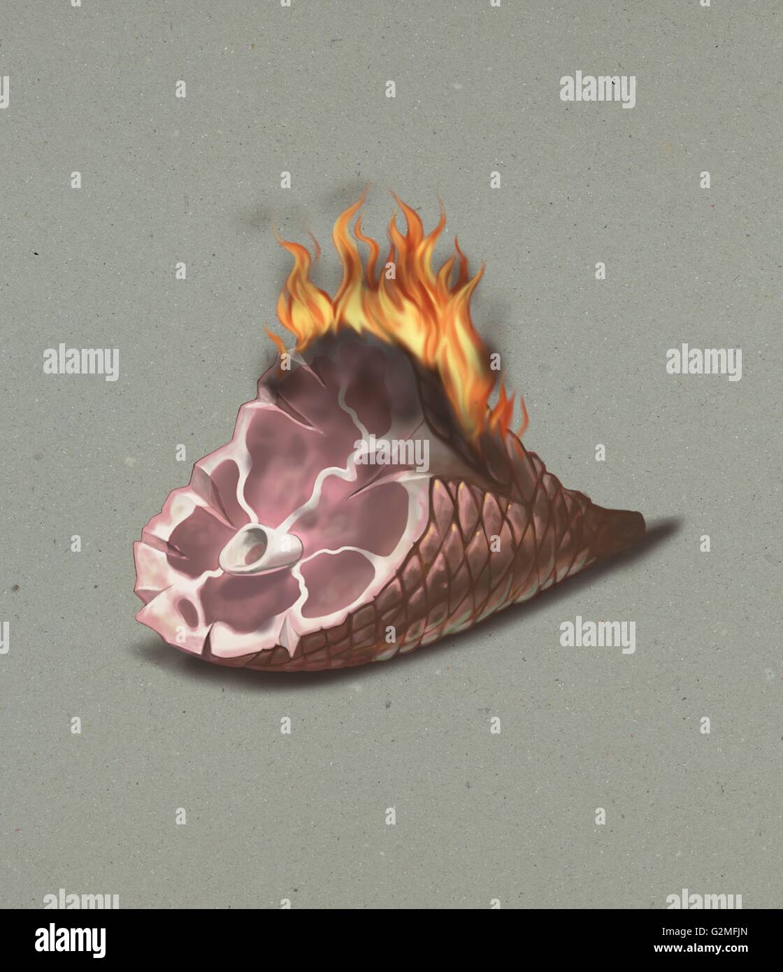 Burning ham on grey background Stock Photo Alamy