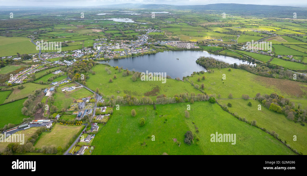 Aerial view, Ennis-Limerick Road, N18, Fergus river Fergus River, COUNTY CLARE, Clare, Ireland, Europe, Aerial view, Stock Photo