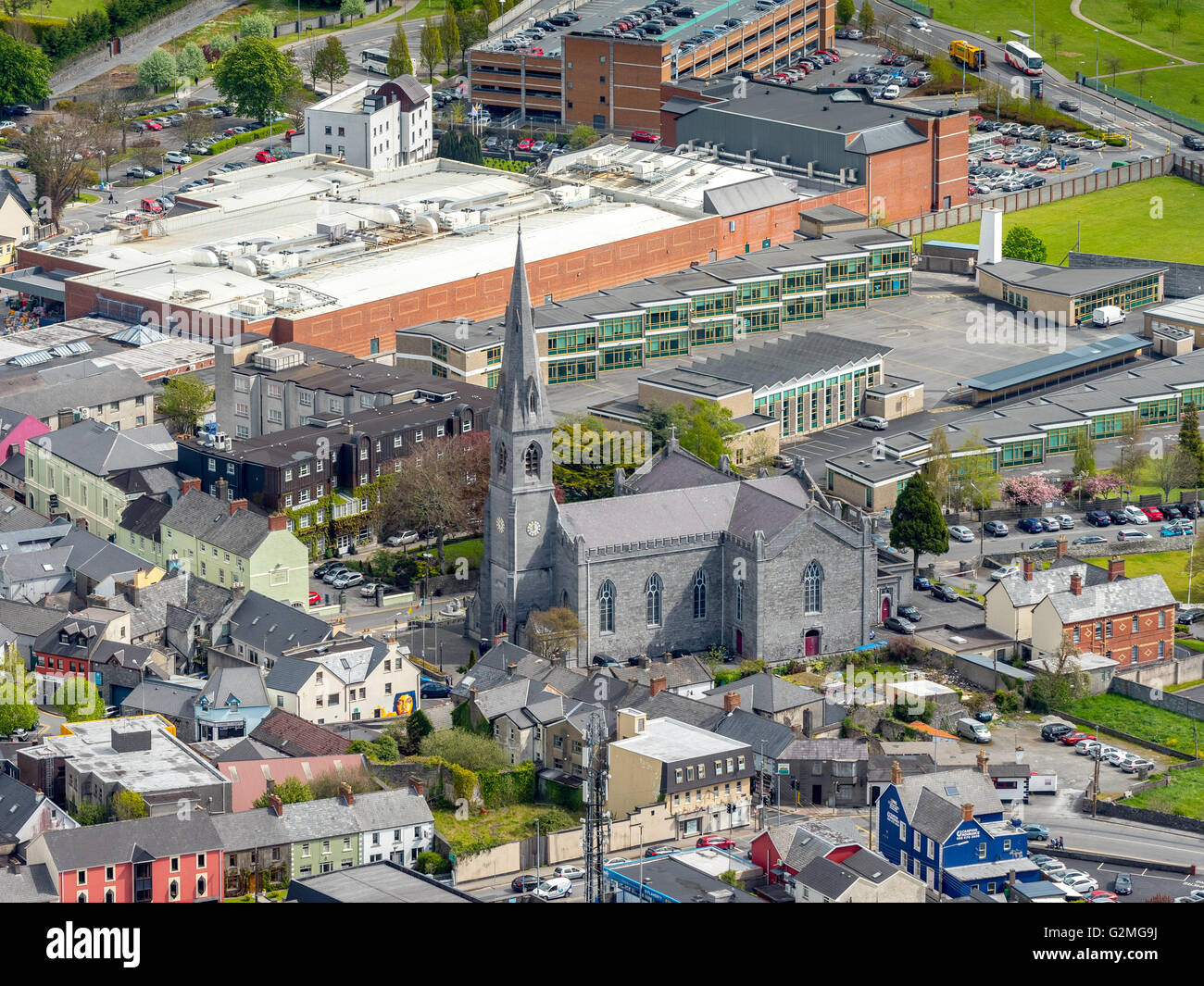 Aerial view, Cathedral of Ennis, city of Ennis, Old Town of Ennis