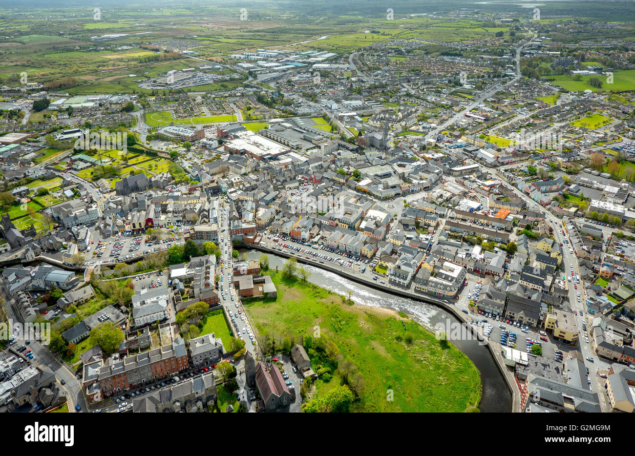 Aerial view, Cathedral of Ennis, city of Ennis, Old Town of Ennis