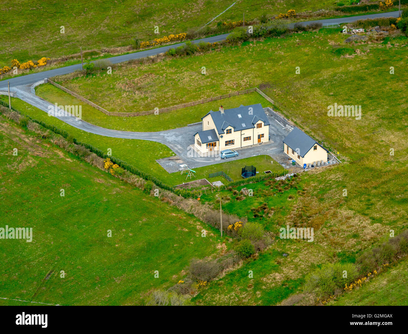 Aerial view, single houses in the countryside, COUNTY CLARE, Clare