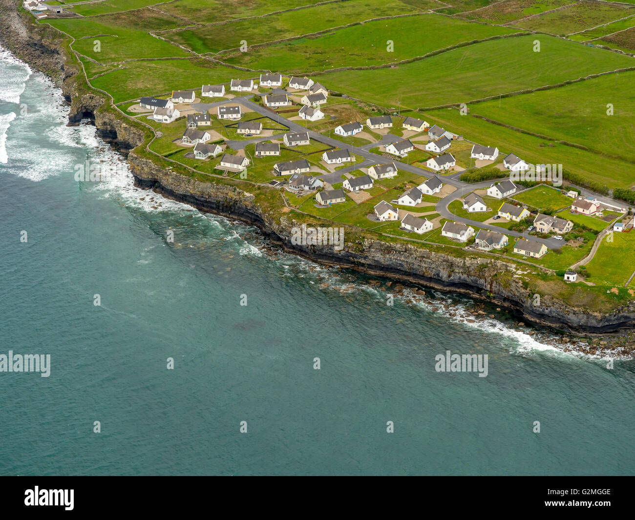 Aerial view, cottages right on the cliffs, Liscannor Bay Liscannor
