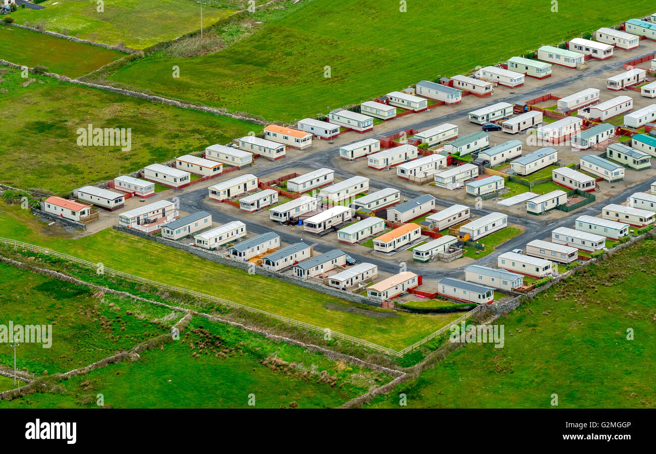 Aerial view, mobile home, apartments, Liscannor campsite, residential containers, Liscannnor Bay, Liscannor, COUNTY CLARE, Clare Stock Photo
