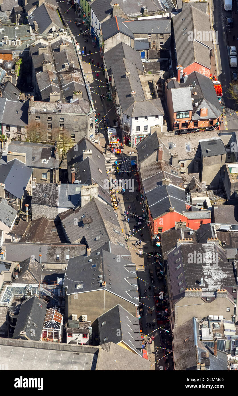 Aerial view, shopping street, pedestrian area, Shop Street, Galway