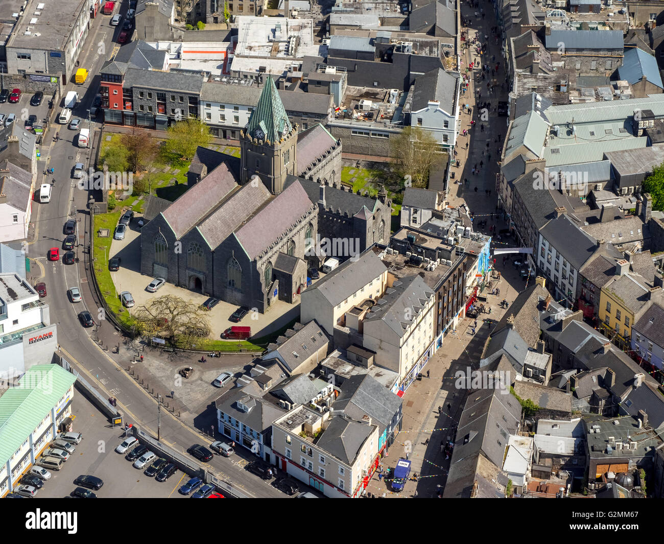 Aerial view, shopping street, pedestrian area, Shop Street, Galway