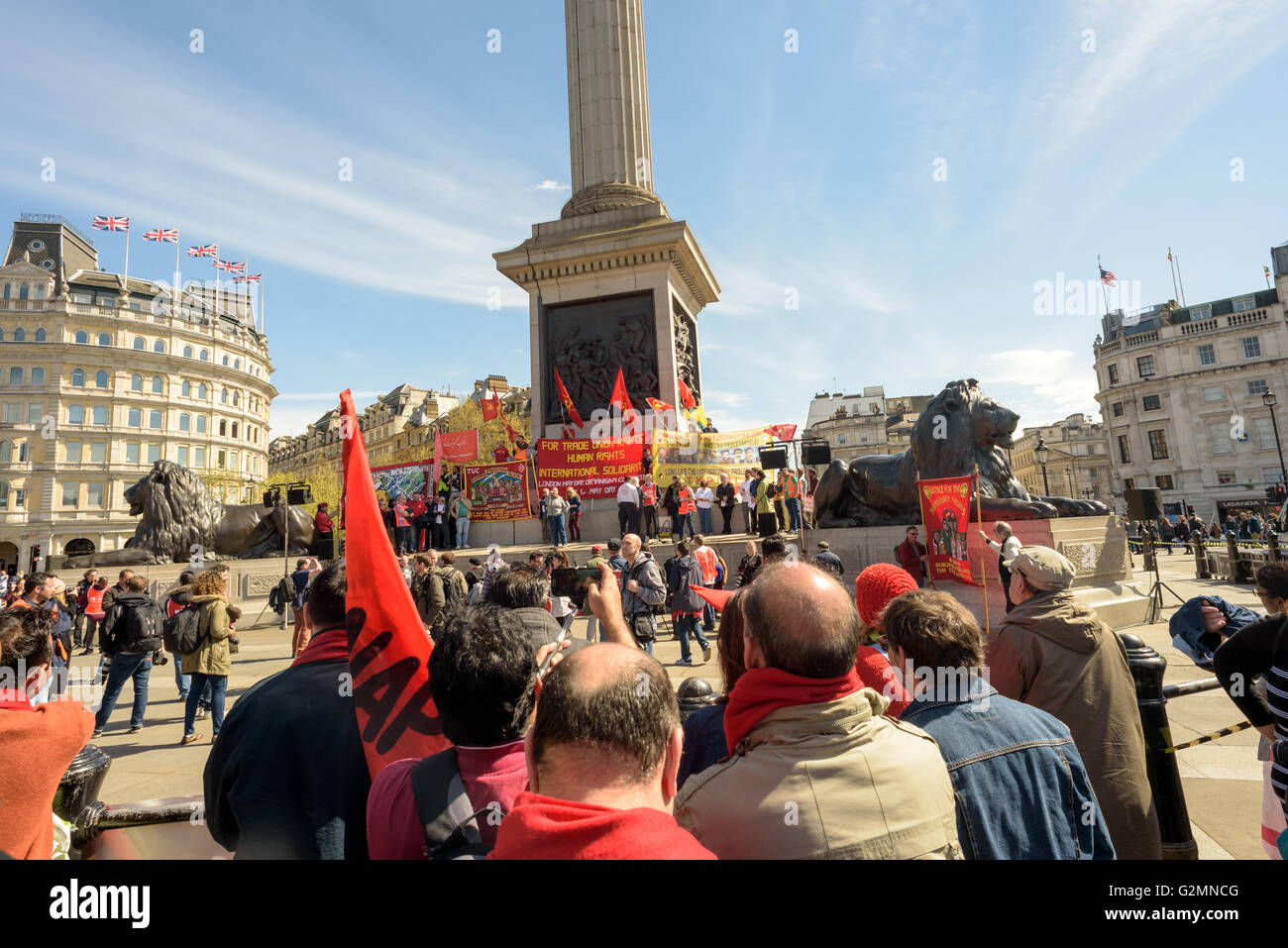 Workers and trade unions activists at the London May Day rally in Trafalgar Square London May 1st Stock Photo