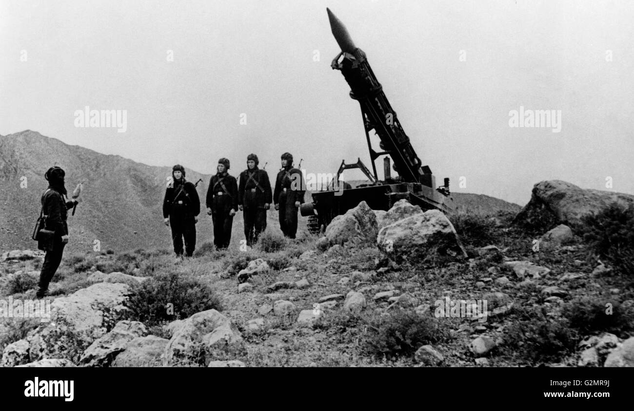 military training,loading a rocket,moscow 1965 Stock Photo