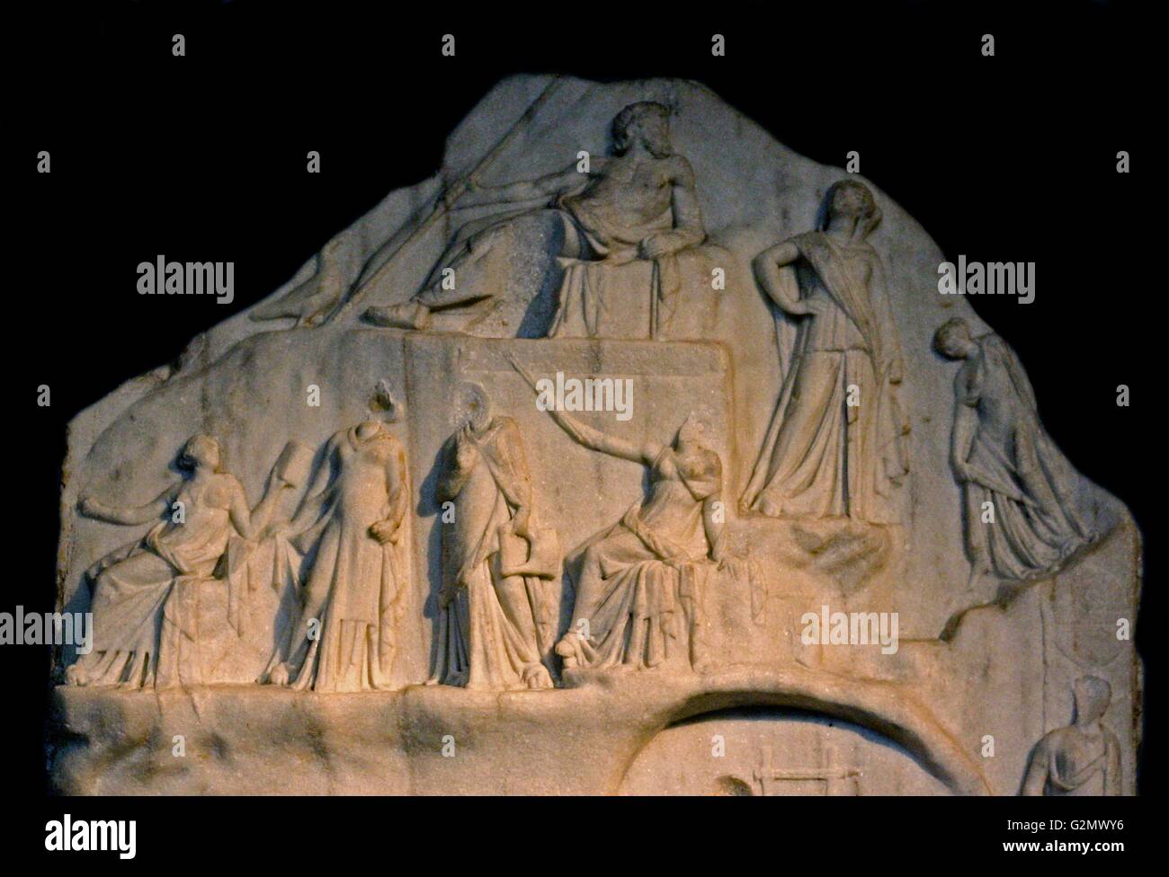 Marble relief showing the Apotheosis of Homer. Archelaos of Priene 225BC. Stock Photo