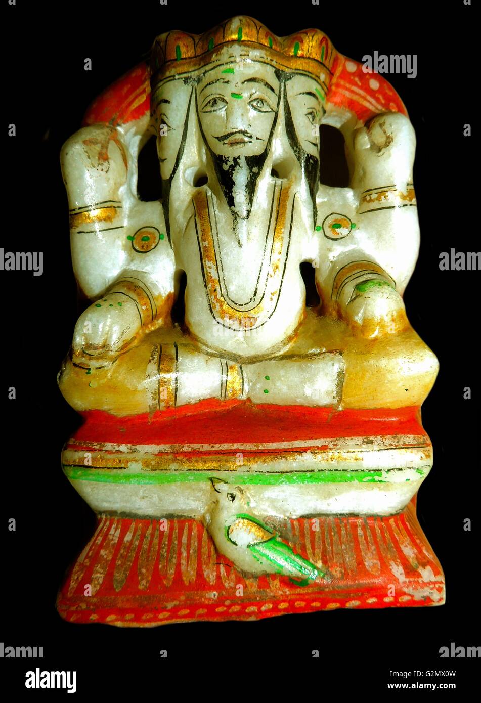 Seated Brahma 19th Century A.D. Four-headed Hindu god of Creation. Stock Photo