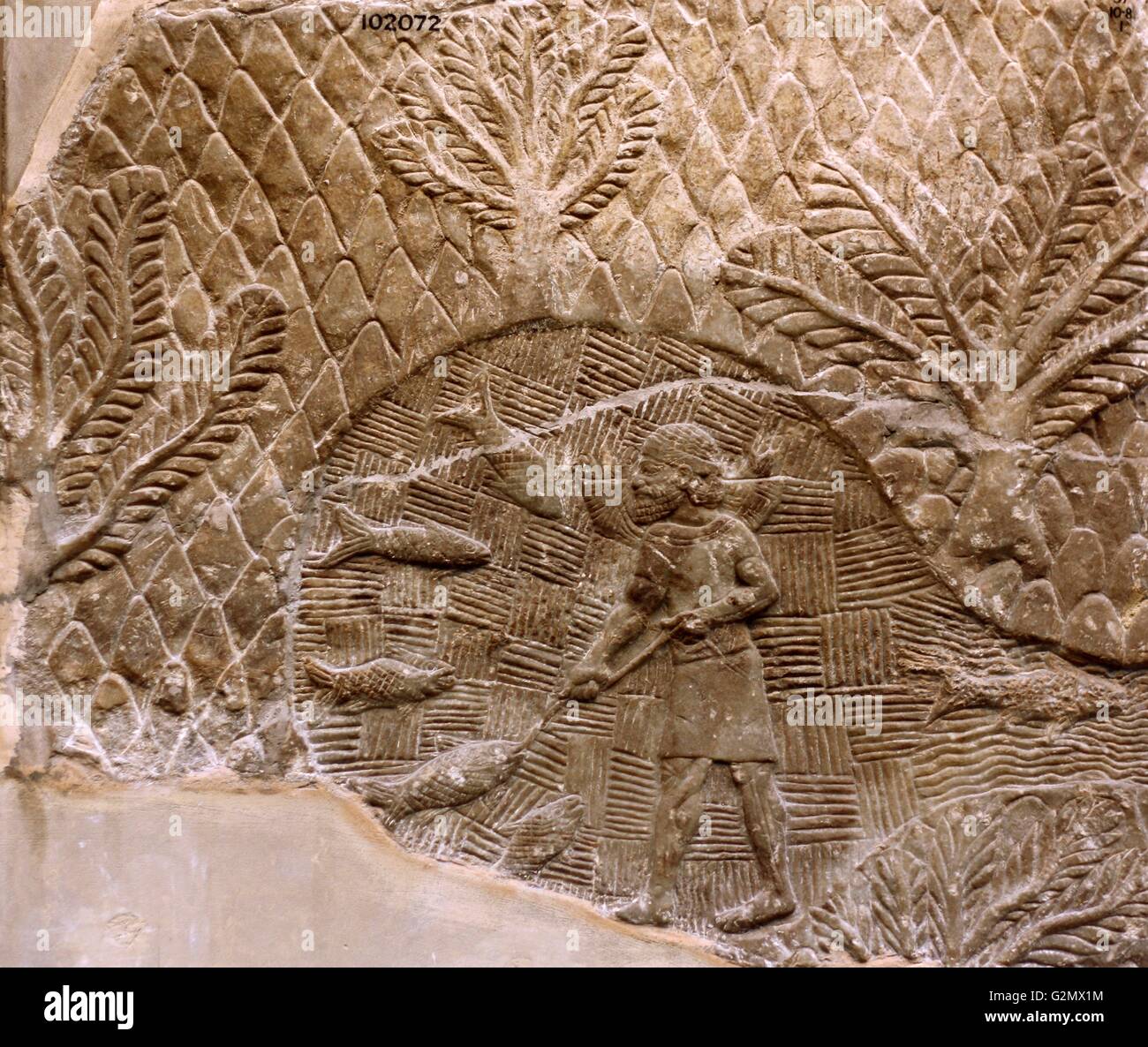 Fishermen. From Nineveh. Assyrian, about 700-693 BC Stock Photo
