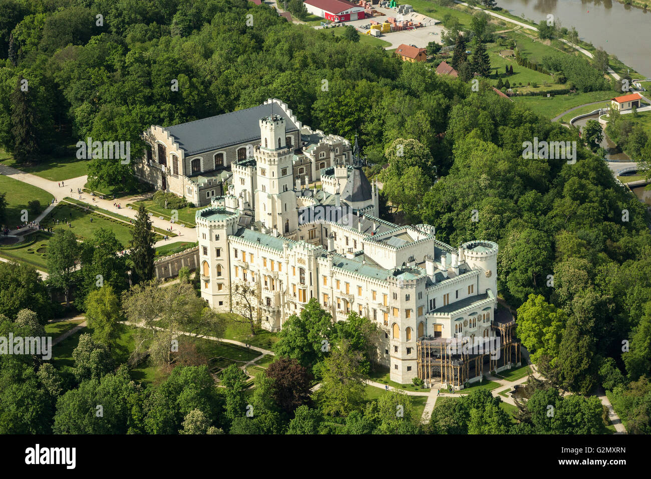Aerial view of the Castle Hluboka, Hluboka nad Vltavou. Czech Republic Stock Photo