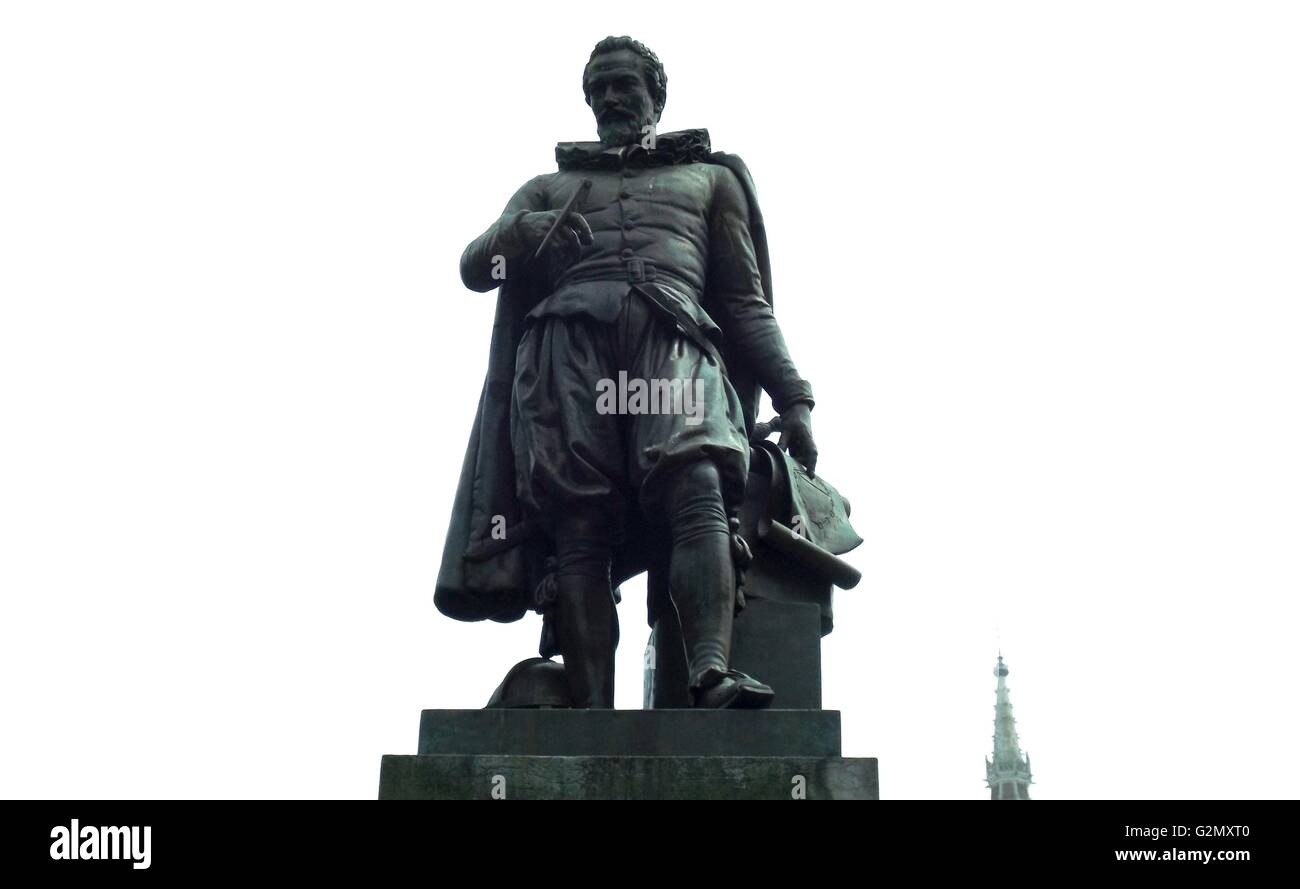 Bronze Statue of Flemish Mathematician and Engineer Simon Stevin 1846 A.D. Stock Photo