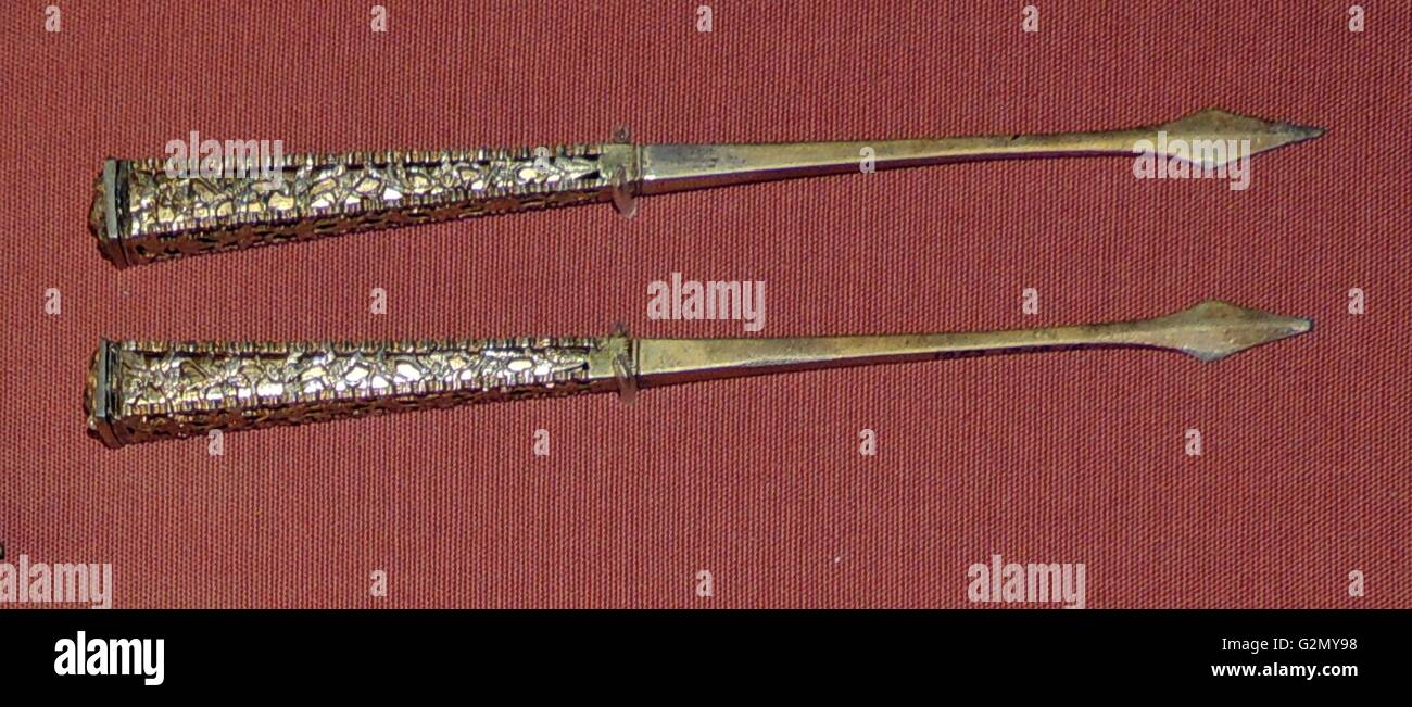 Pair Of Tortoiseshell Hair Pins 12th Century Sri Lanka Stock