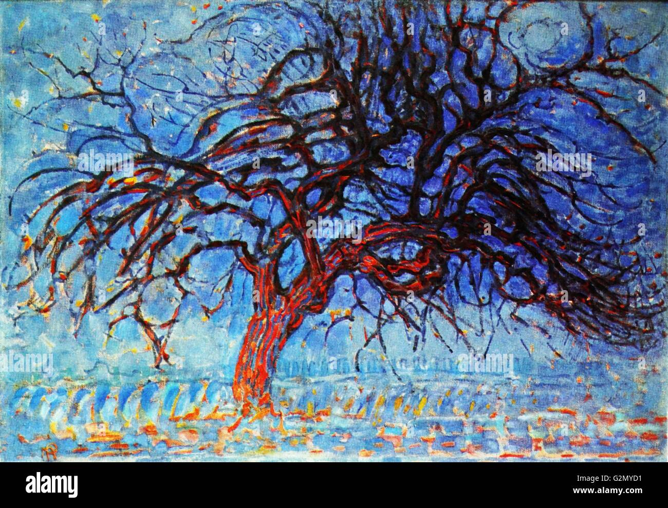 Painting by the famous Dutch artist Piet Mondrian (7th March 1872 - 1st February 1944), work titled 'The red tree' Painted in 1908. Stock Photo