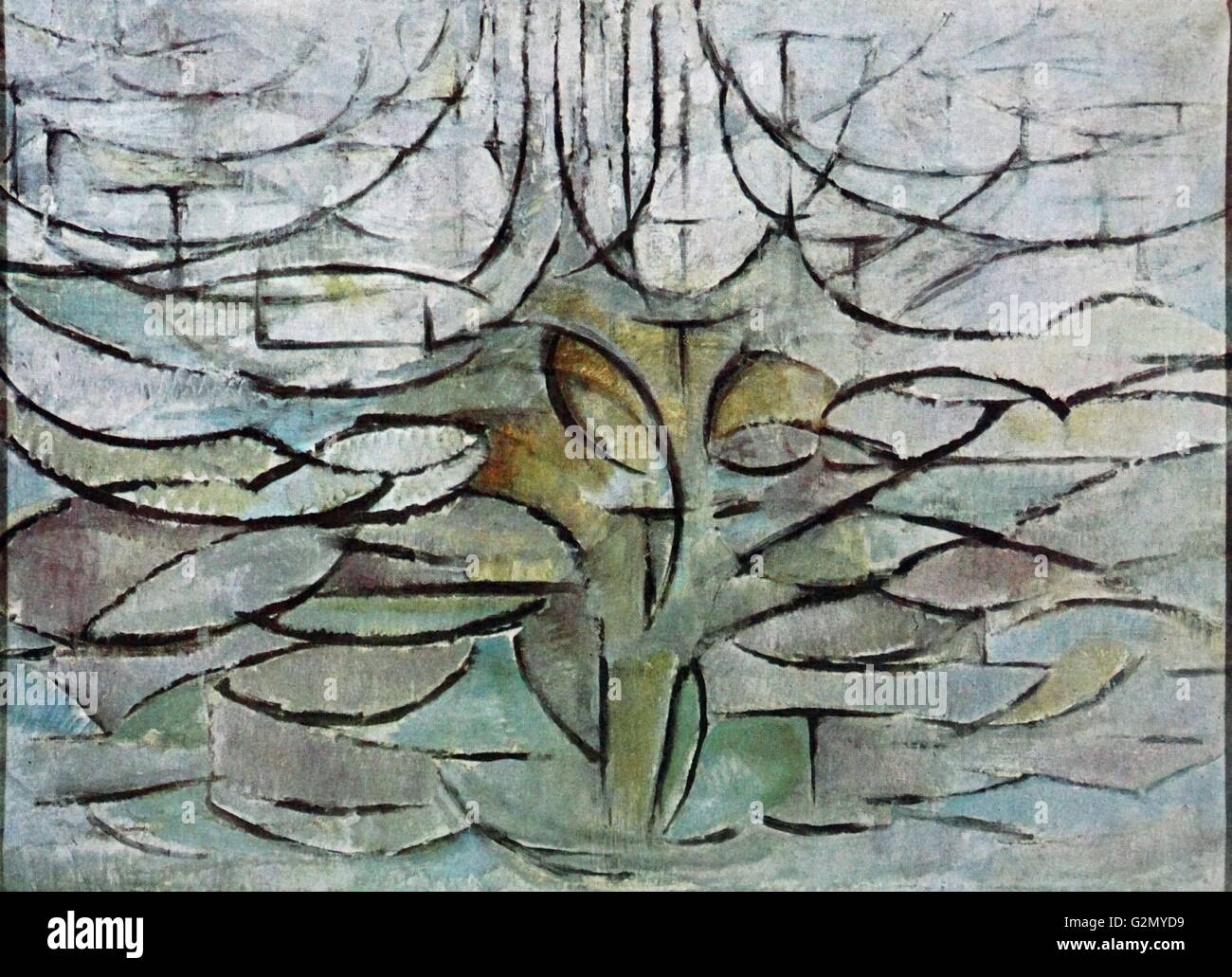 Painting by the famous Dutch artist Piet Mondrian (7th March 1872 - 1st February 1944), work titled 'Blooming apple tree' Painted in 1912 Stock Photo