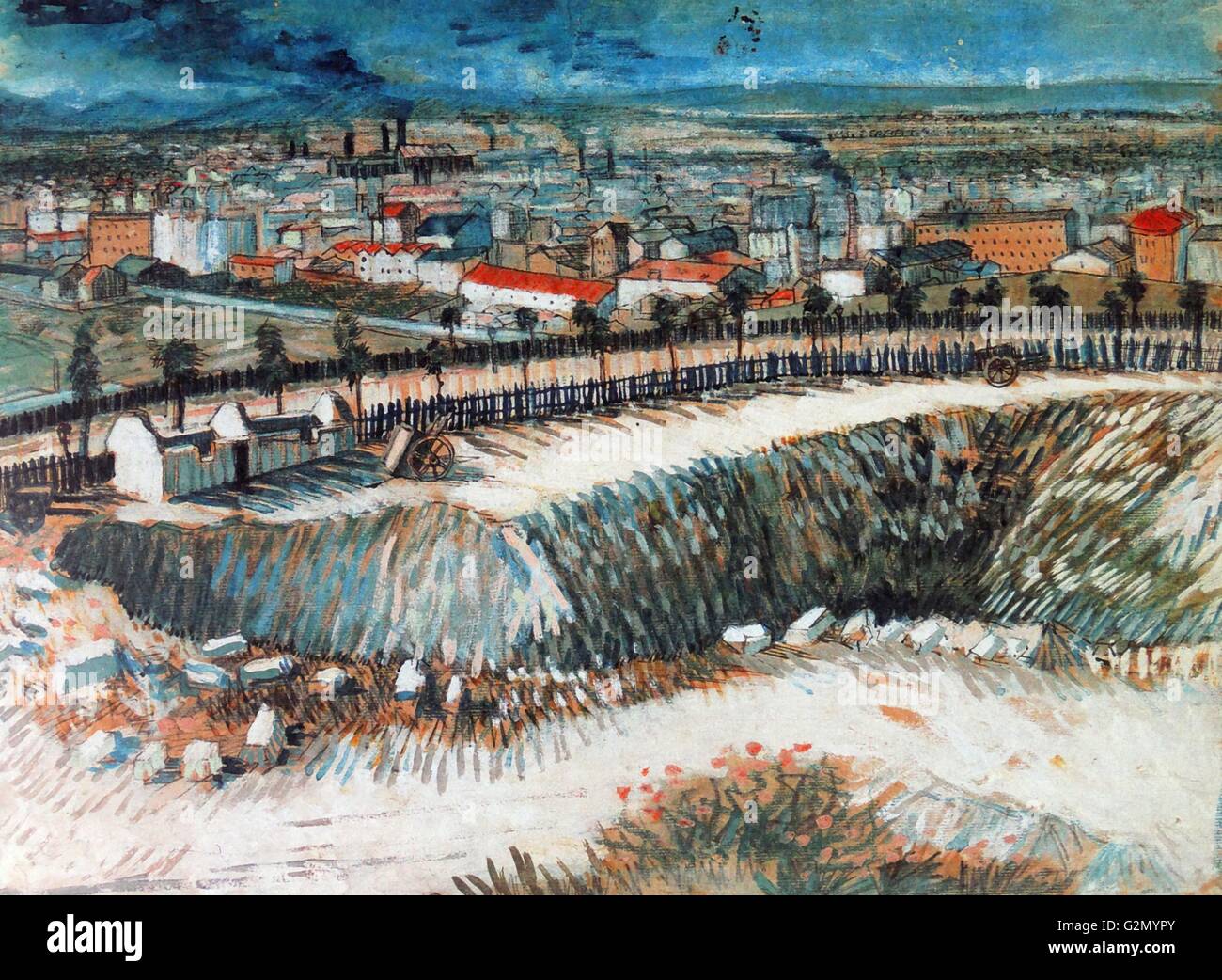 Painting by the famous Dutch artist Vincent Van Gogh (30th March 1853 - 29th July 1890), work titled 'A Suburb of Paris face from Montmartre'. Completed in 1887. Stock Photo