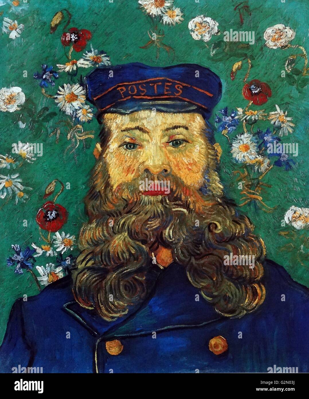 Oil on canvas painting by the famous Dutch artist Vincent Van Gogh (30th March 1853 - 29th July 1890), work titled 'Portrait of the postman Joseph Roulin'. Completed in 1889. Stock Photo