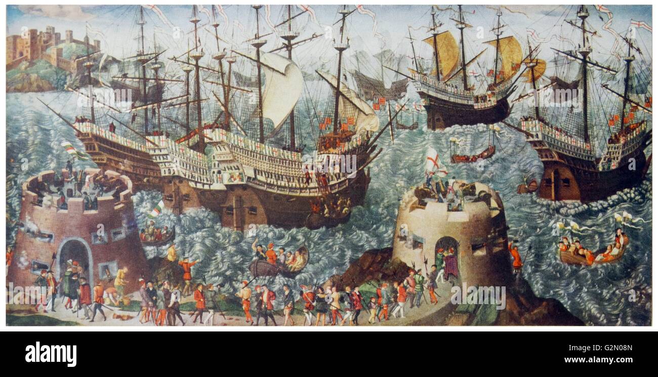 The Embarkation of Henry VIII at Dover, England. By V. Volpe. Dated c1530 Stock Photo