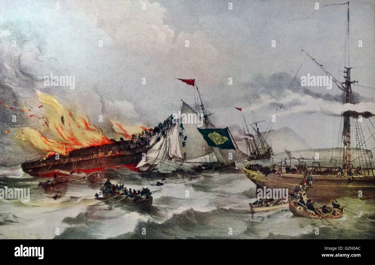 the burning of the ocean monarch 1848. Ocean Monarch was an emigration barque which in 1848 caught fire at sea and sank with the loss of 178 lives. The barque was owned by the White Diamond Line and was registered in Boston Stock Photo