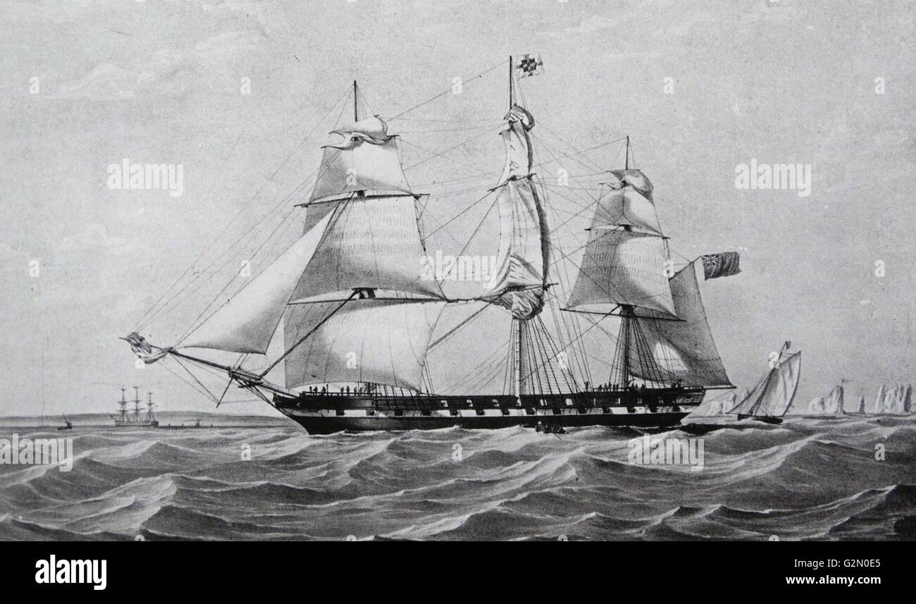 The Seringapatam' wooden tea clipper ship, built in 1837 at the Blakwall Yard for Green's Blackwall Line. 'The East Indiaman 'Seringapatam'.' by T.G. Dutton, artist and engraver 19th century Stock Photo