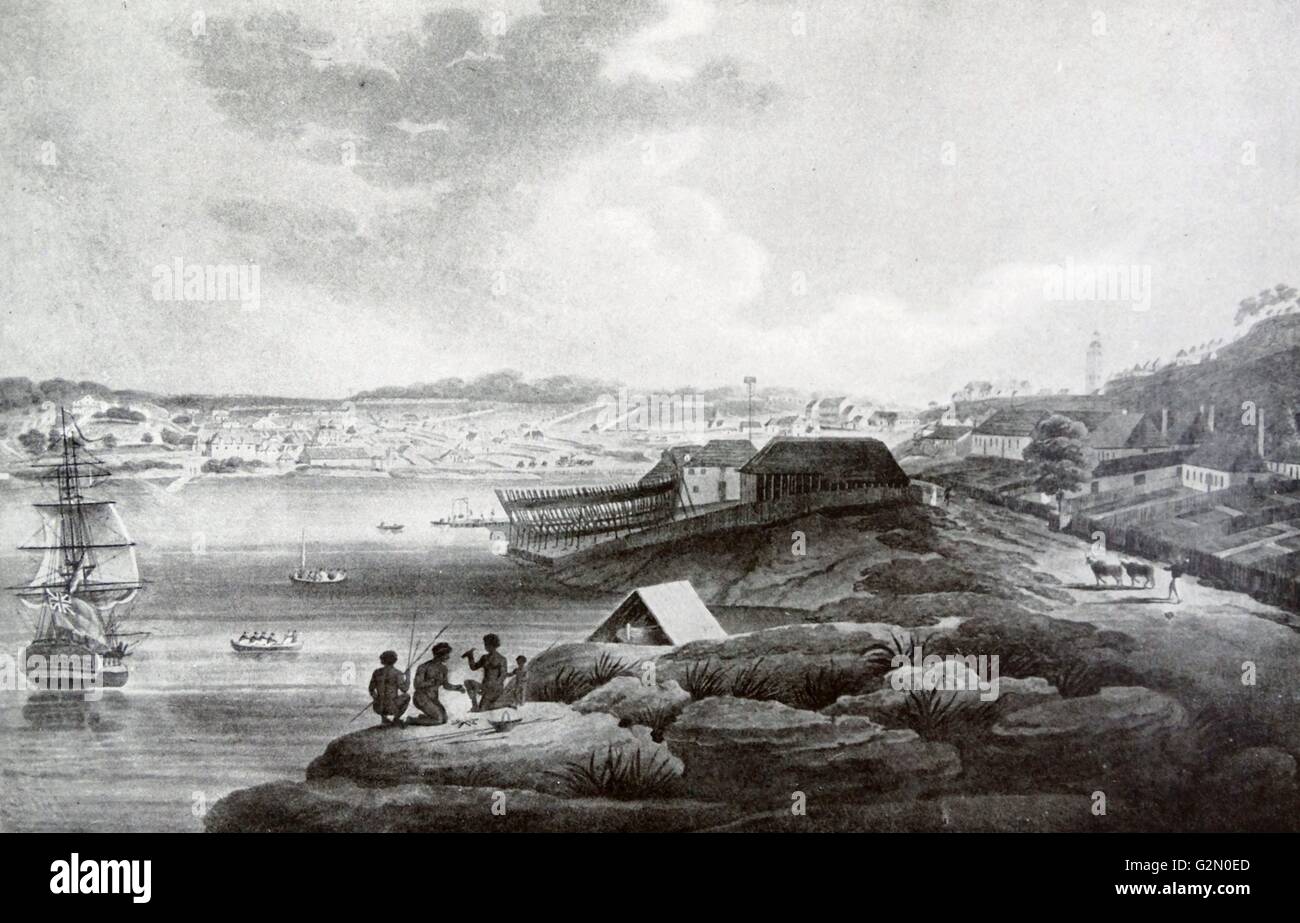 A view of Sydney Cove, New South Wales, 1804. Frances Jukes engraver (1746–1812). Edward Dayes artist (1763–1804) after Thomas Watling artist (b.1762). Stock Photo