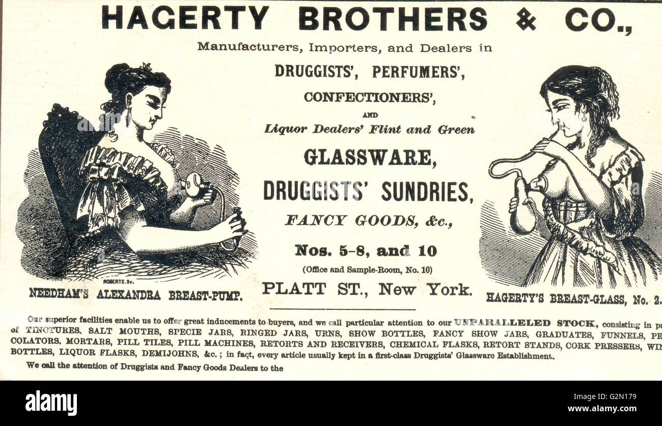 advertisement for Needham's Alexandra Breast-pump and Hagerty's Breast-glass Stock Photo