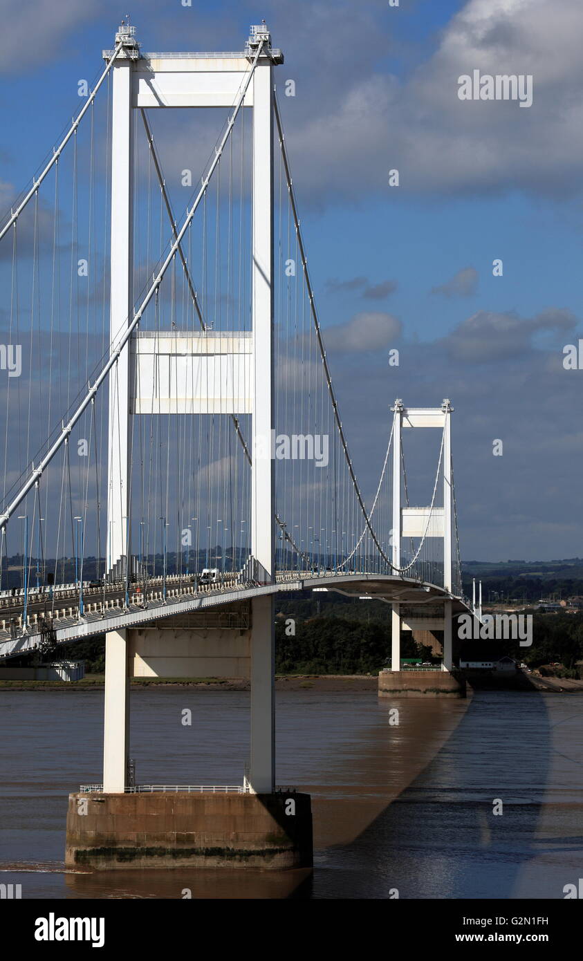 The first Severn river bridge crossing in morning light showing the