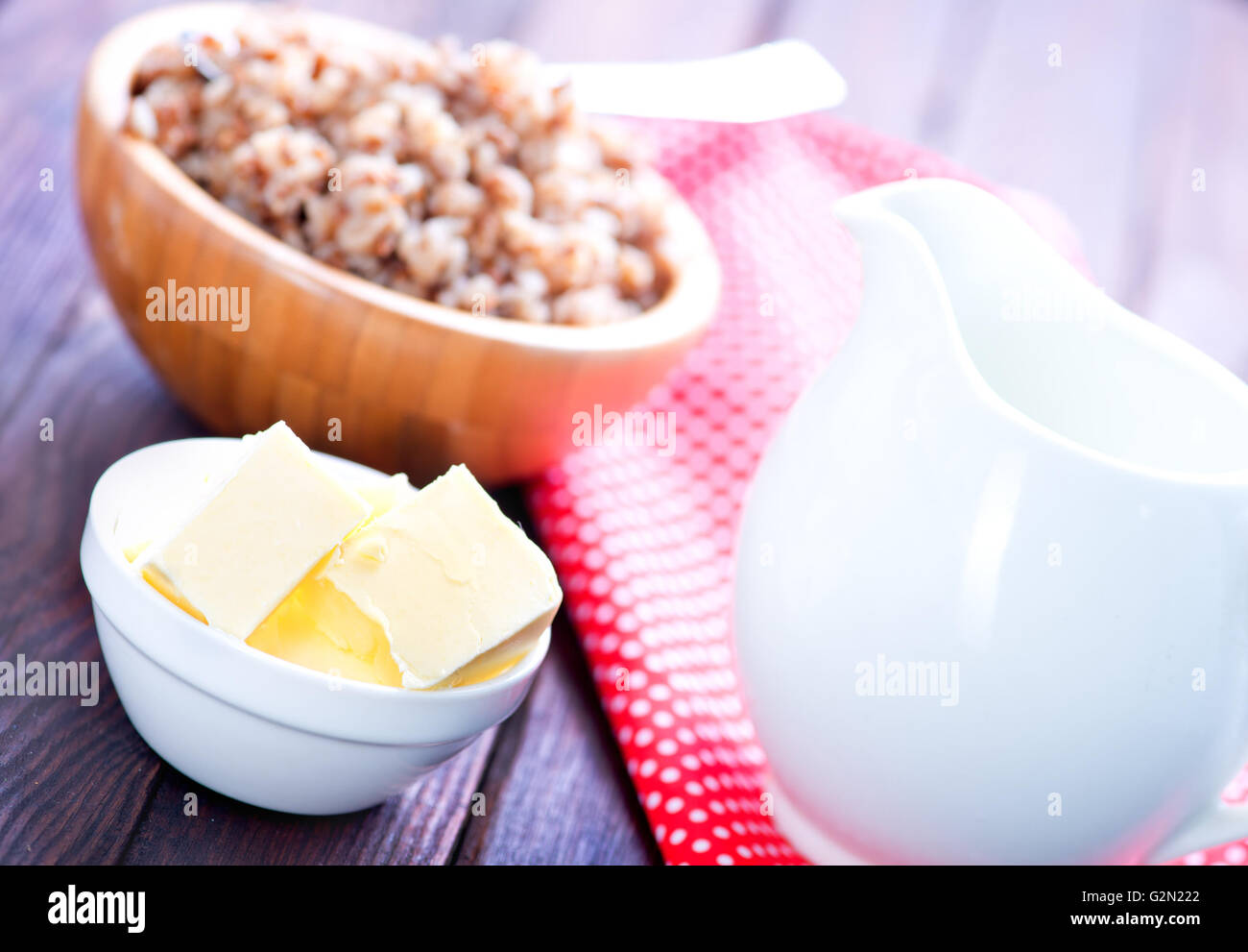 buckwheat with milk and butter in the bowl Stock Photo Alamy