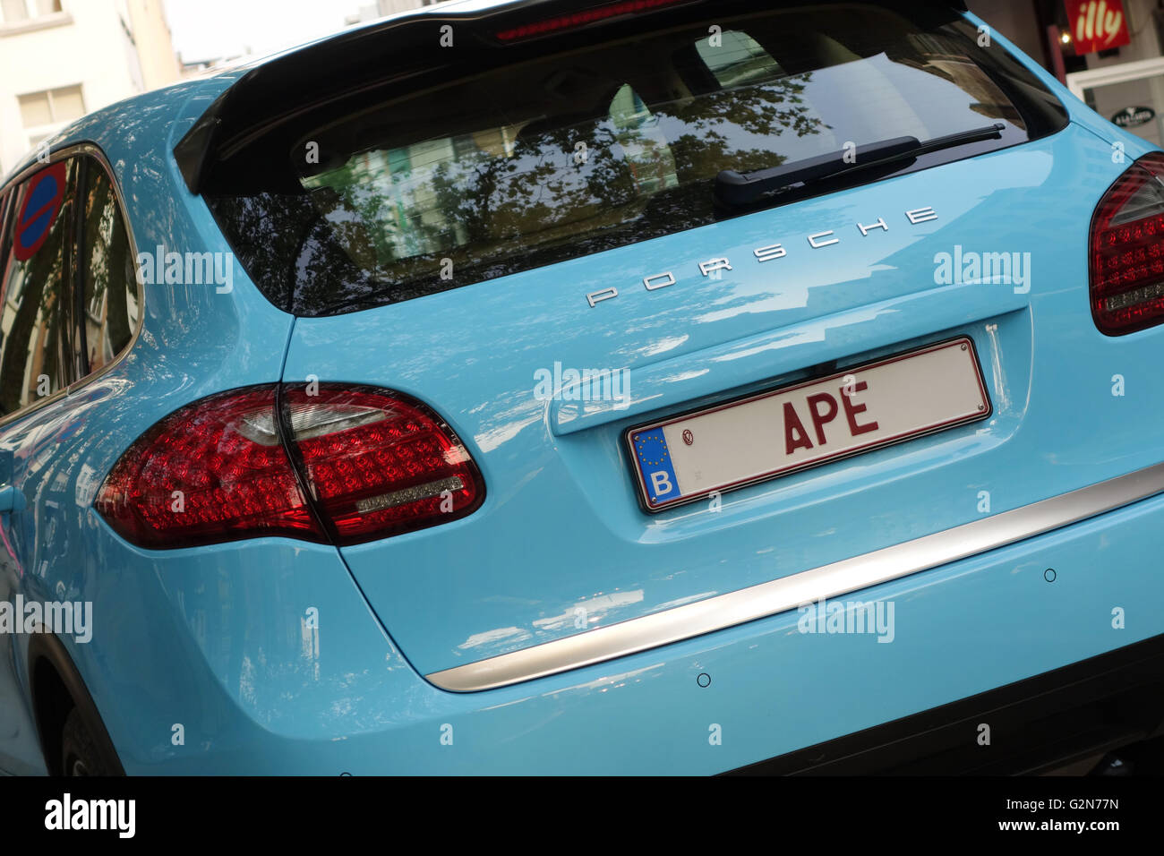 personalised licence plate on Belgian Porsche Cayenne Stock Photo
